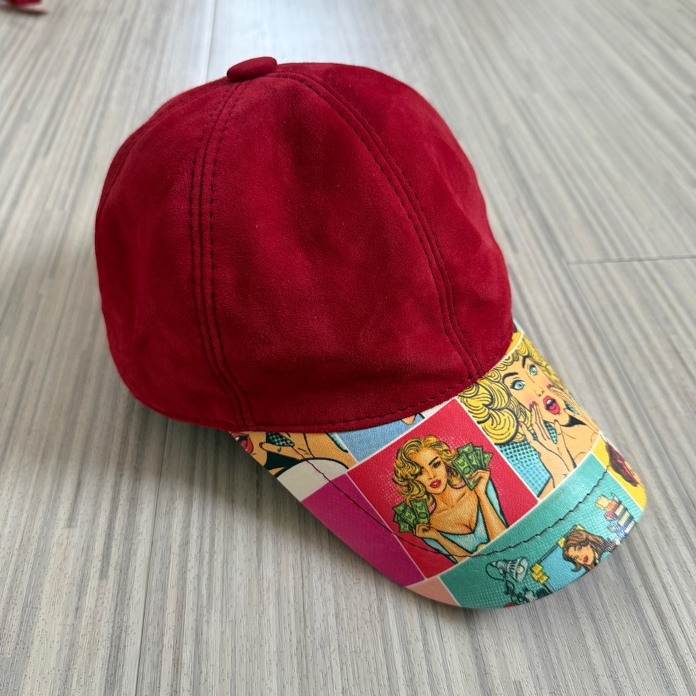 Levinson Leather Handcrafted  Cap w Pop Art Brim NWOT